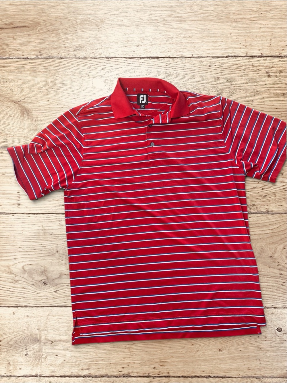 FootJoy Red Polo with White and Blue Stripes